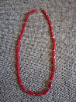 Vintage Red Tube Bead Necklace