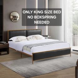 Dolonm Upholstered King Size Platform Bed Frame,  No Box Spring Needed Black  1000 lbs cap