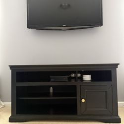 Black TV Stand with Storage & Gold Knob