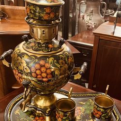 Vintage Russian Khohloma Samovar Set.