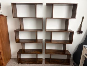 Set of 2 Dark Wood Geometric Bookshelves