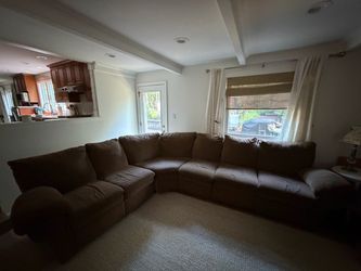 Large Brown Fabric Sectional Sofa