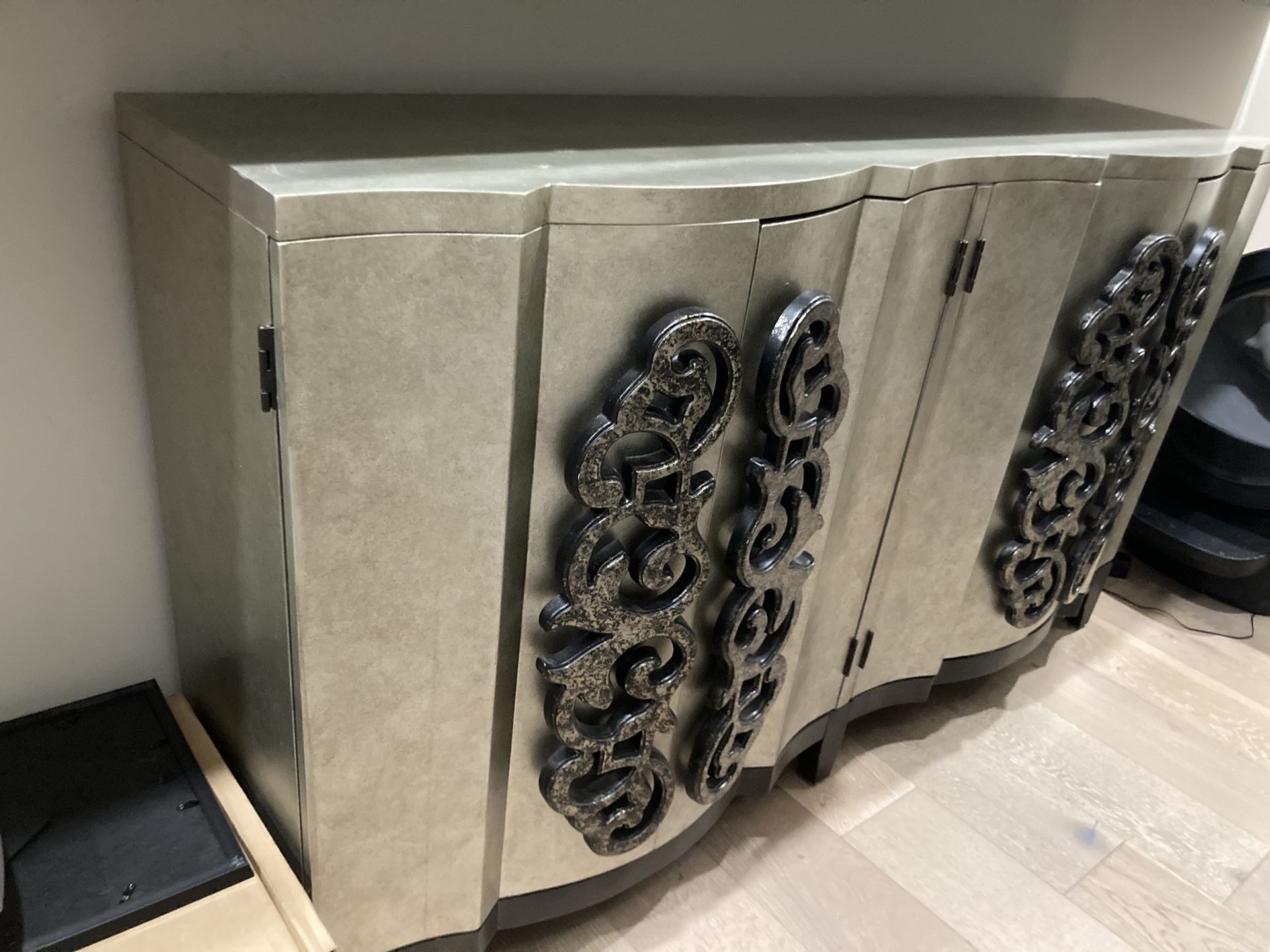 Burnished silver wine credenza