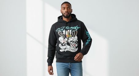NEW Ed Hardy men’s Hoodie Size SMALL Eagle Skull Tattoo Graphic Gray NWT