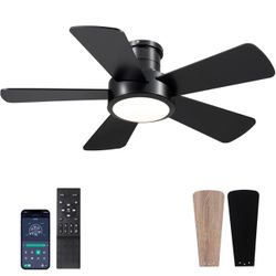 Dannilong 40 inch Modern Ceiling Fans with Lights Remote/APP Control, Low Profile Reversible Ceiling Fans Flush Mount 6 Speeds Ceiling fan Light for P