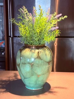 Carstens West Germany Handcrafted Ceramic Floor Vase with Faux Lavender Arrangement