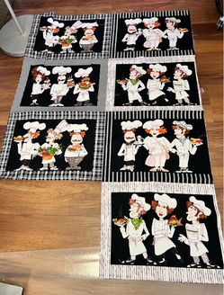 Lot of Chef Print cotton Fabric Panels Set