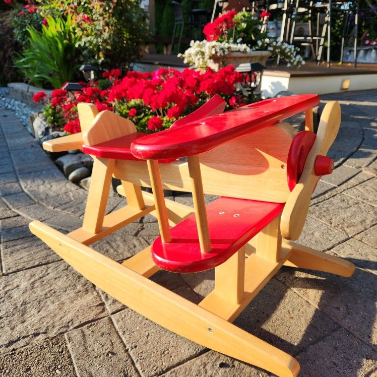 Adorable Solid Wood Rocking Airplane