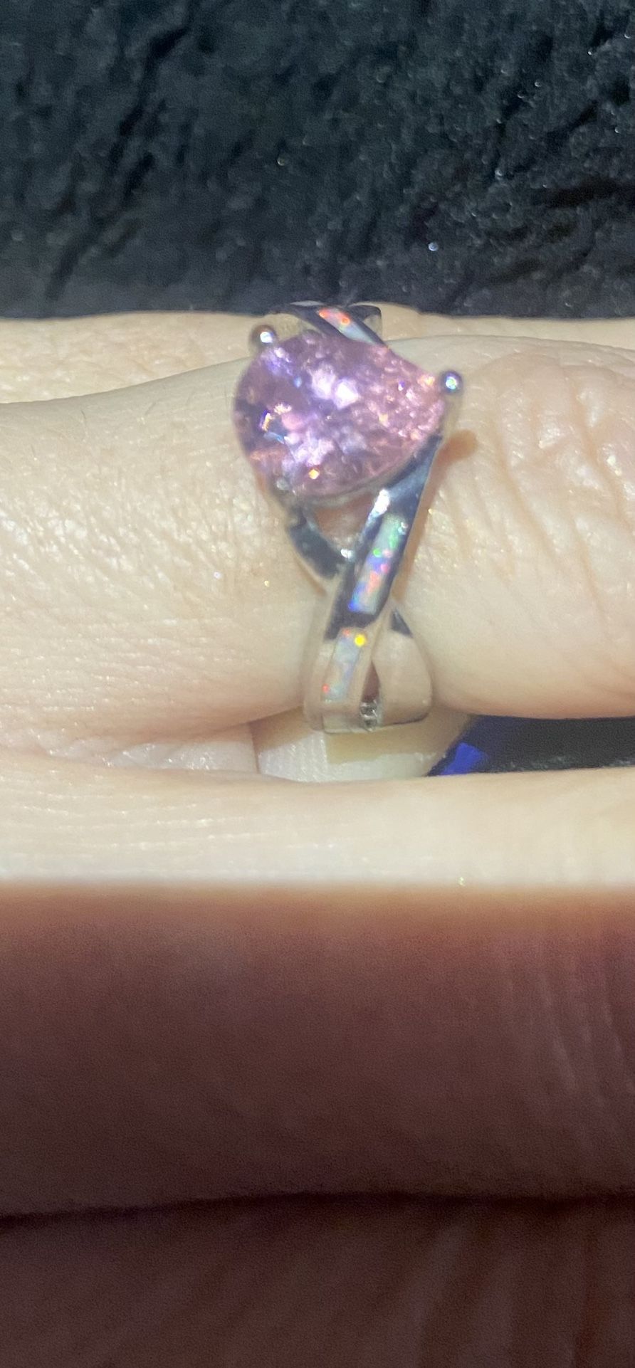 Pink Jewel Silver Ring With Opal Detail