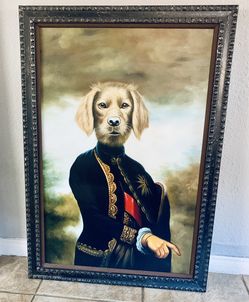 Dog oil painting in custom frame work