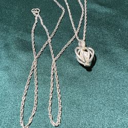 BEAUTIFUL VINTAGE STERLING SILVER CAGED GENUINE PEARL PENDANT NECKLACE SIZE 18
