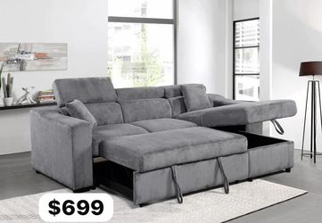 Grey Corduroy Sectional Sleeper Sofa with Storage
