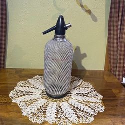 Soda Siphon Seltzer Bottle 14" Glass Metal Mesh MCM