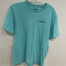 Patagonia Mens Medium Teal Logo Short Sleeve T-Shirt Regular Fit