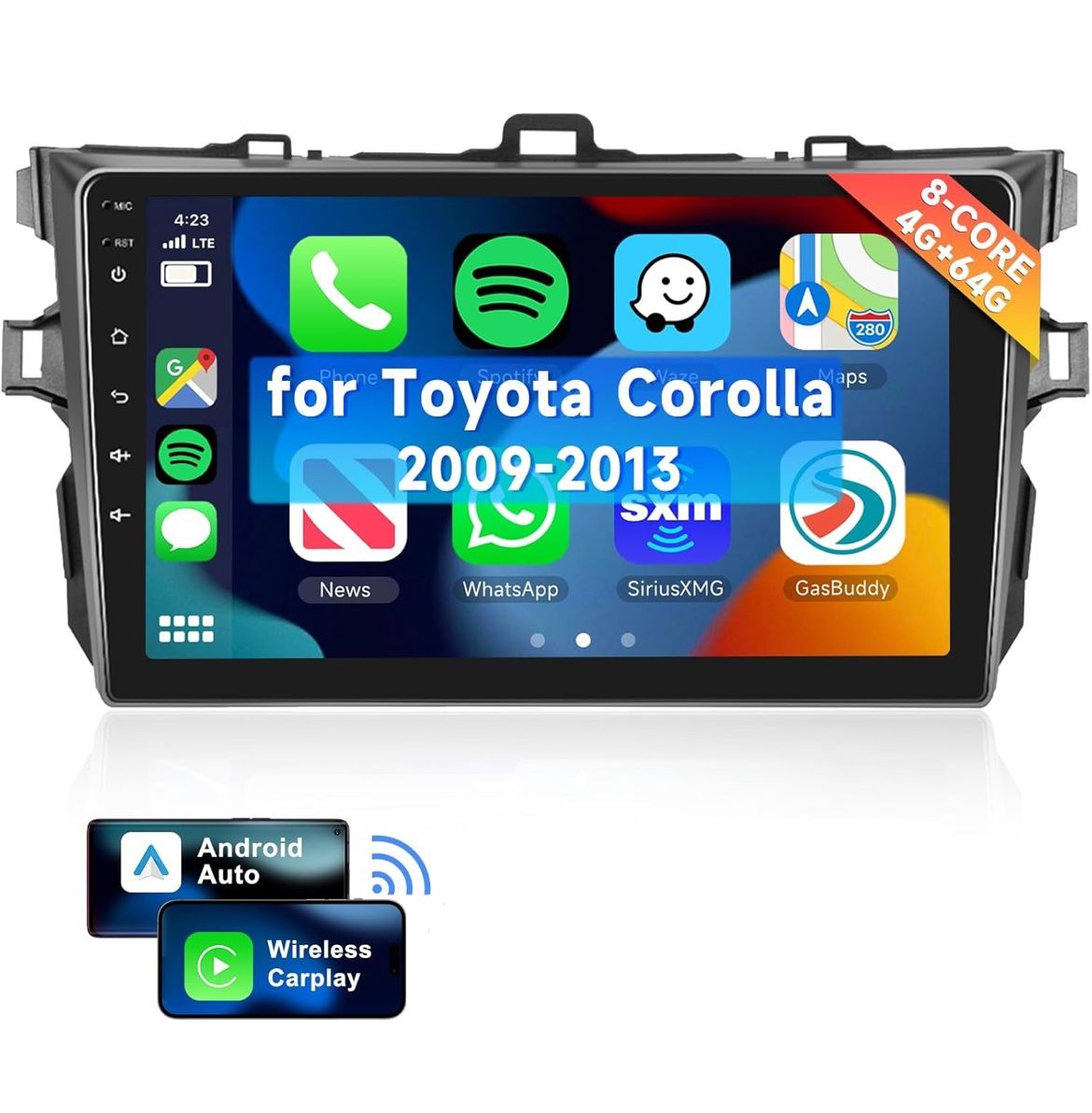 Car Radio for Toyota Corolla 2009-2013 with Wireless Carplay/Android