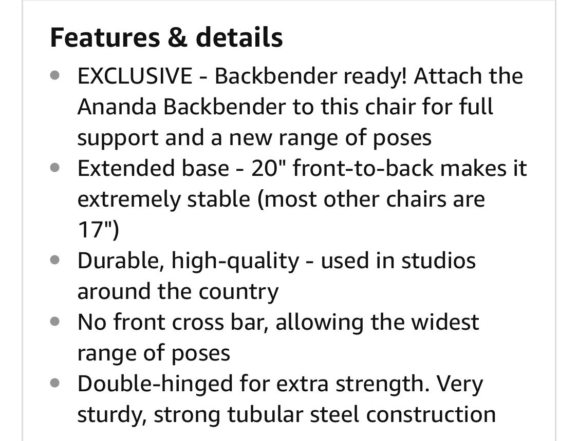 Ananda White Backless Yoga Chair, Backbender-Ready, Extended Base Flexibility and Strength Training Tool