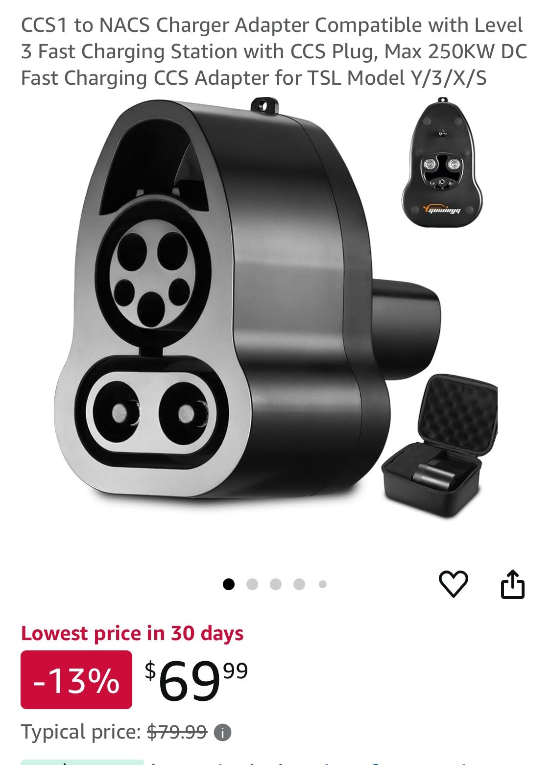 CCS1 to NACS Charger Adapter Compatible with Level 3 Fast Charging Station with CCS Plug, Max 250KW DC Fast Charging CCS Adapter for TSL Model Y/3/X/S