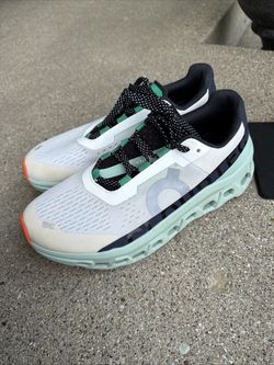 ON CloudMonster 1 White Teal Green Running Shoes Womens Size 5.5 Cloud Tec