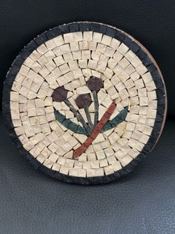 Handmade Jerusalem Stone Mosaic  6” Floral Art w/ Certificate Omar Mosaic