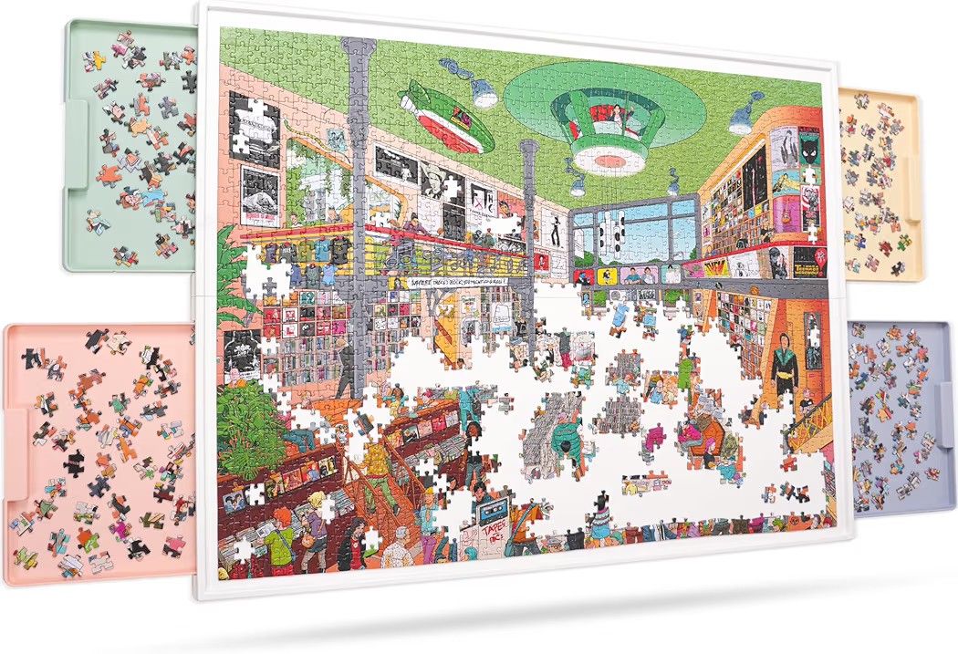 2-in-1 Rotating & Tilting Puzzle Board for 1500‑Piece Puzzles with 4 Color Drawers and Cover, 32"x24" Portable Spinning Plastic Jigsaw Puzzle Table fo