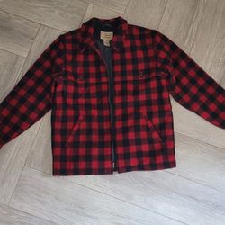 Vtg LL Bean Jacket Med. Wool Mackinaw Hunting ID 500514 Zip Buffalo Plaid USA