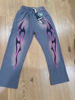 Hellstar Flame Sweatpants Gray Pink