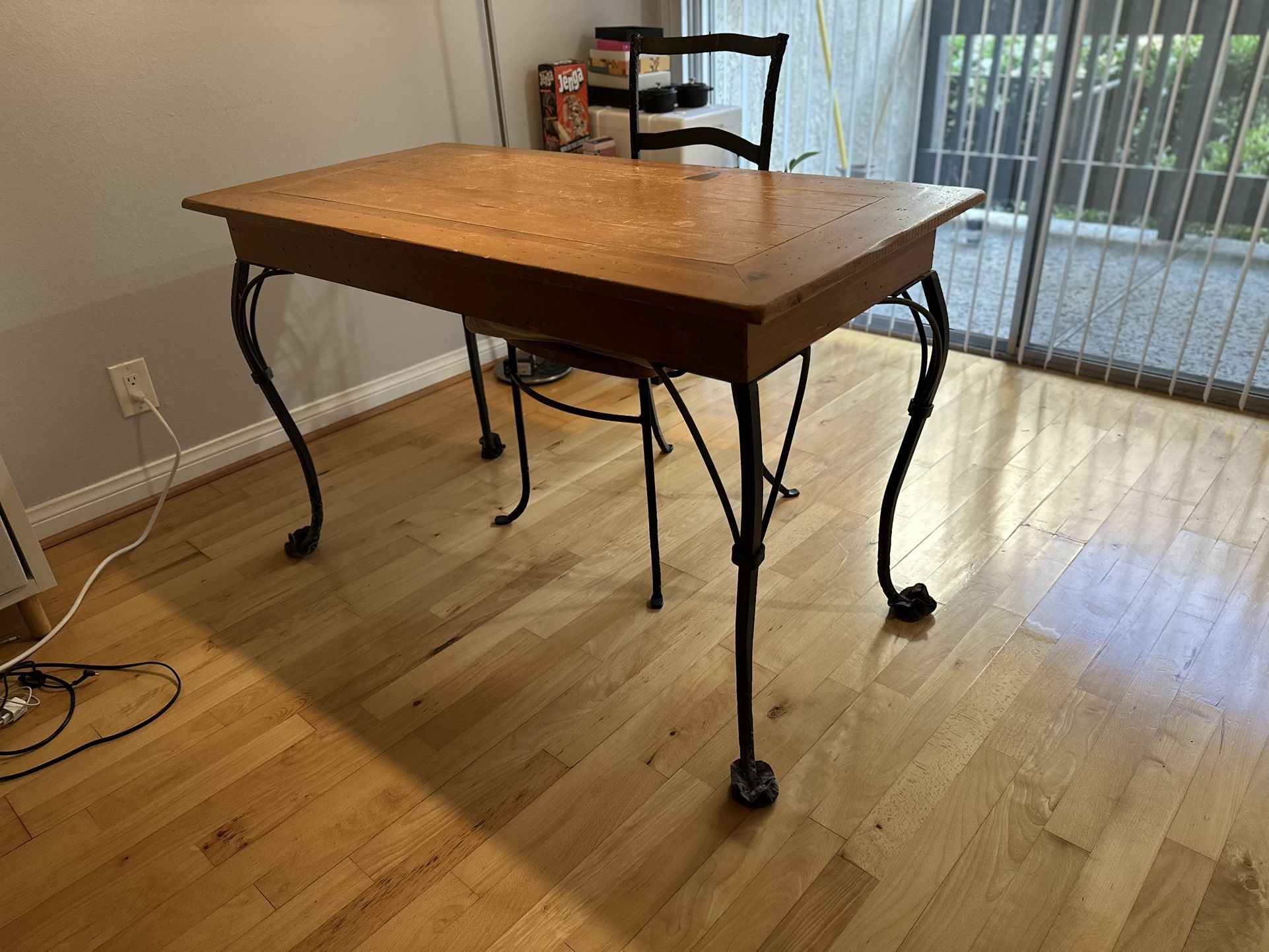 Antique-Style Wood & Iron Desk with Chair – Rustic Charm