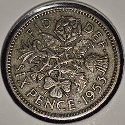 1953 Great Britain 6 Pence Coin
