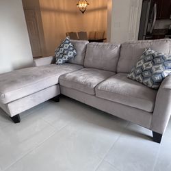 Gray Microfiber Sofa Chaise Rooms To Go W/ Throw Pillows