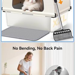 Meowant Stainless Steel Cat Litter Box, 2025 New Upgraded Extra Large Metal Litter Box with High Sided Oxford Fabric Cover & Extendable Scoop, Leakpro