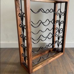 Mid 20th Century Vintage Brazilwood Rustic Hardwood & Wrought Iron Wine Rack
