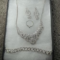 Blinged Out Necklace, Bracelet, Ring, And Earrings Necklace With Earrings Set NEED GONE  
