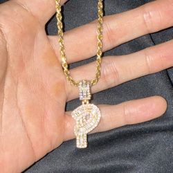 10k Diamond “P” Pendant With 14k Solid Rope Chain