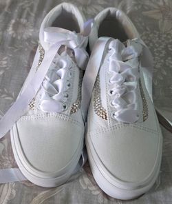 White Vans Old Skool Rhinestone Custom Sneakers