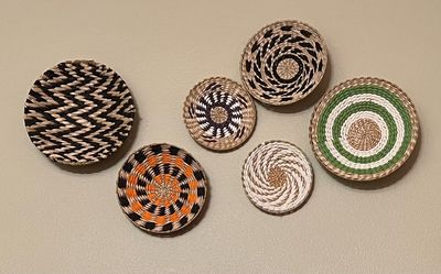 BOHO DECOR: 6-Piece Woven Wall Basket Set + Framed Artwork