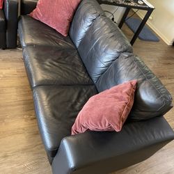 Modern Black Leather Sofa Loveseat