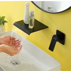 Waterfall Bathroom Faucet 1- Handle Wall Mount Sink Faucet Modern Bathtub Mixer Tap Matte Black@B11-51