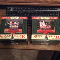 1995 Coca Cola North Pole Bottling Works Express Stocking Holders. 2 Holders