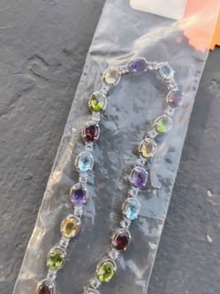 Sterling Silver with Platinum overlay Genuine Birthstone Necklace in