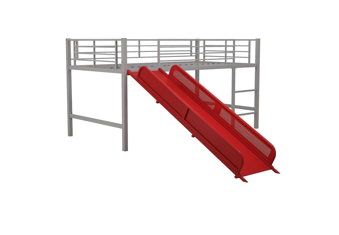 Junior Twin Metal Loft Bed with Slide