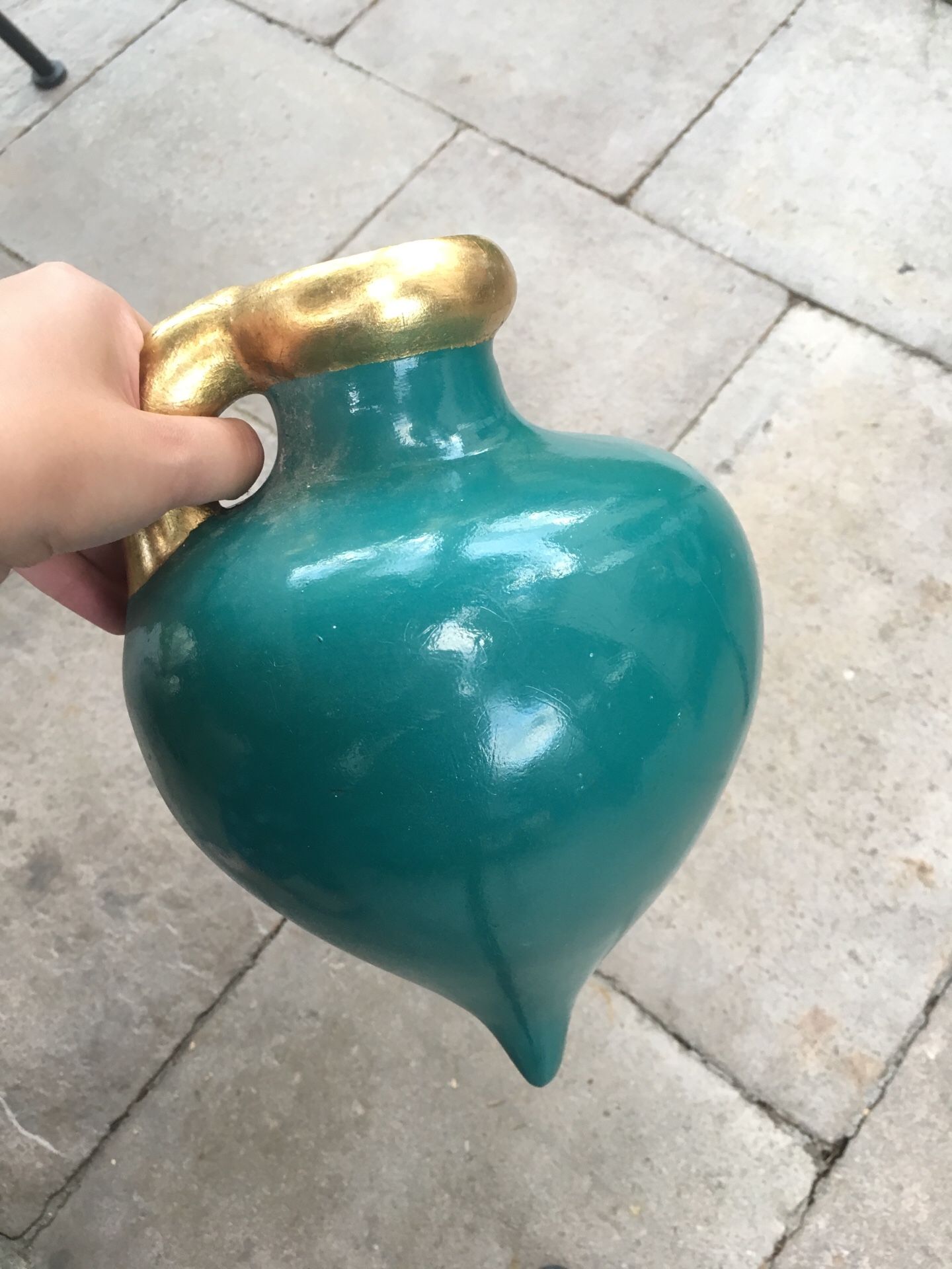 Green/Gold tear drop shaped clay pot (antique)