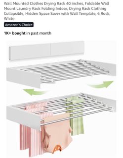Foldable Wall Mount Clothes Drying Rack White