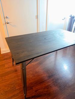 Industrial Dining Table - Elm Wood Top & Antique Gun Metal - Seats 6