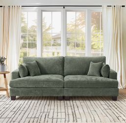 Grayish green fabric 3-Seater Sofa Couch with pillows