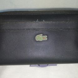 Lacoste Classic Pique Leather Black Women's Bifold Zip Around 10 Card Wallet Holiday, Christmas Gift 