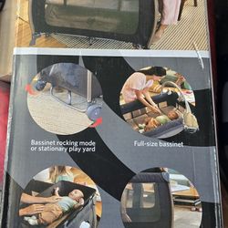 Monbebe Play Yard – Full-Size Rocking Bassinet, Removable Changer & Toy Bar – Castle Point