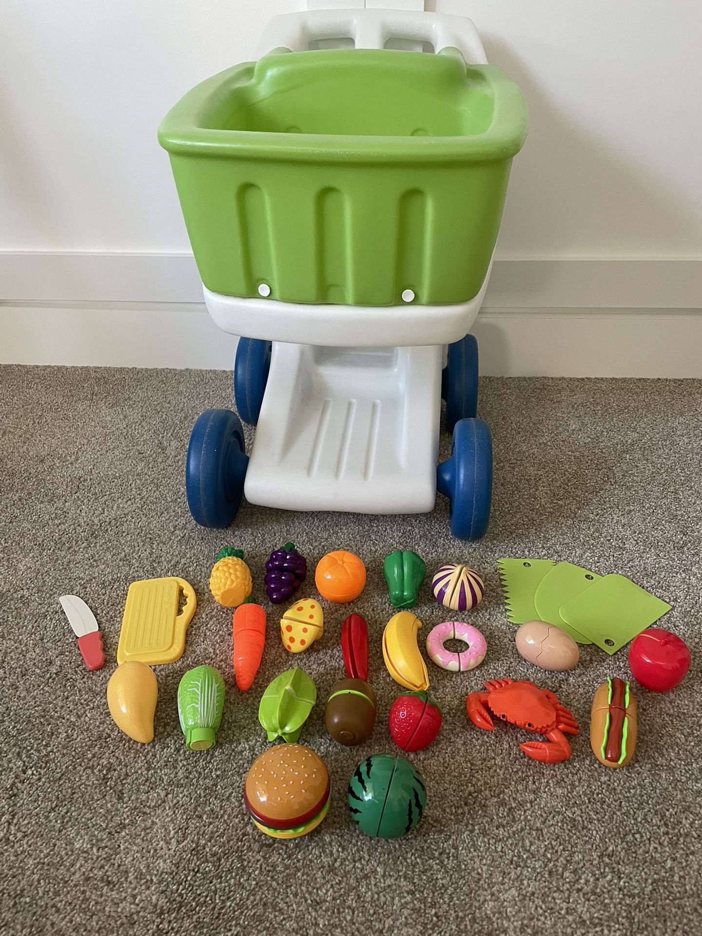 Kids Shopping Cart + Pretend Play Food Lot