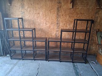 2 - 12 shelves corner brown wood metal frame bookshelf