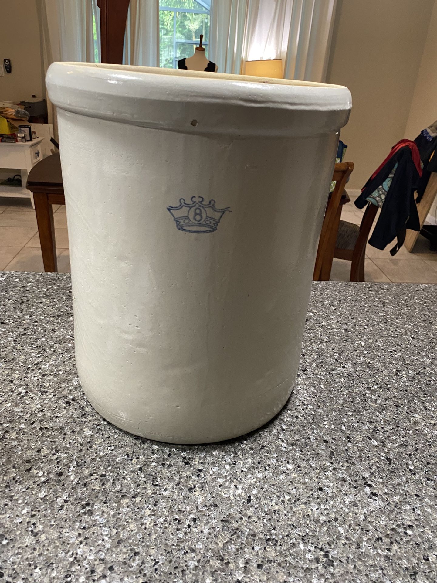 Vintage 8 Gallon Stoneware Crock with Crown Stamp – Antique Primitive Kitchen / Decor