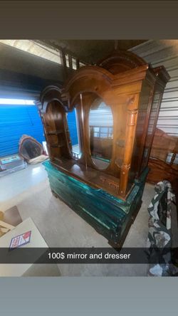 Antique Wood Dresser with Mirror